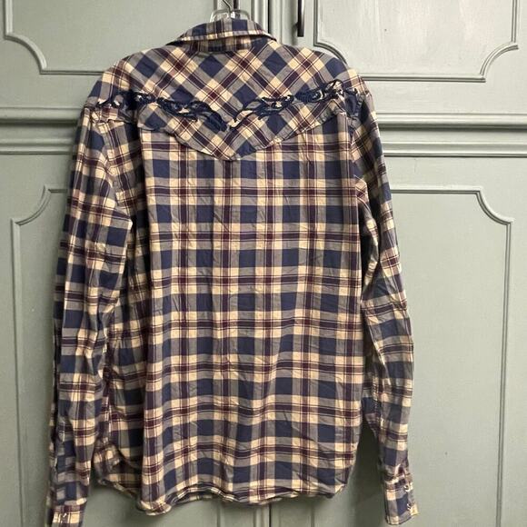 Guess Mens XL Plaid Black Pearl Snap Long Sleeve Western Style Shirt Embroidered - Picture 2 of 8